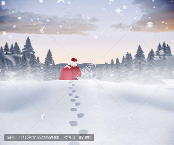 圣誕老人在雪地里行走的復(fù)合形象