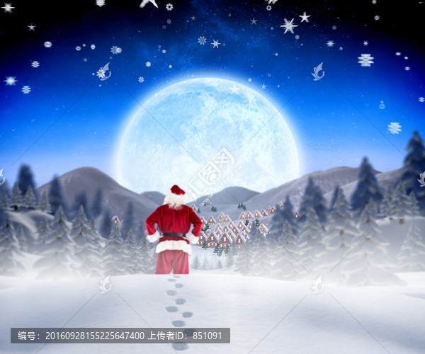 圣誕老人在雪地里行走的復合形象