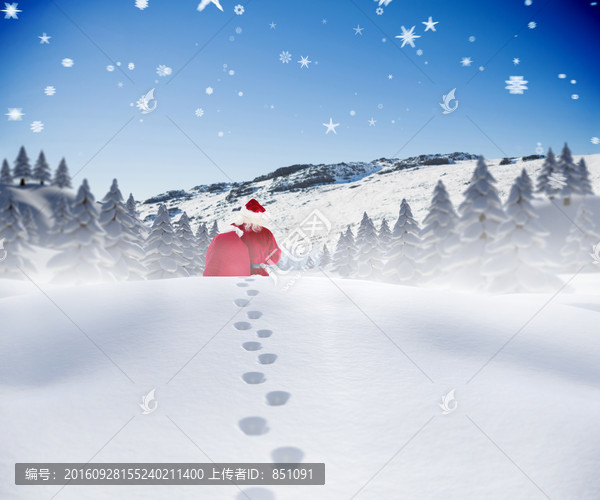 圣誕老人在雪地里行走的復(fù)合形象