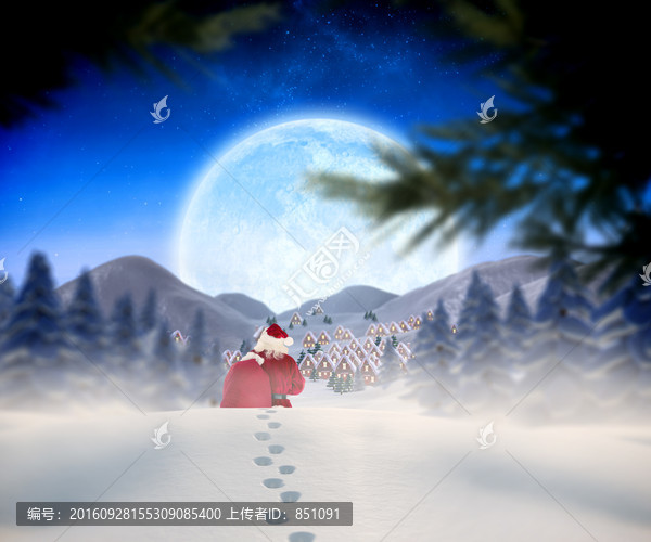 圣誕老人在雪地里行走的復合形象