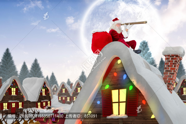 圣誕老人坐在屋頂上的復(fù)合形象