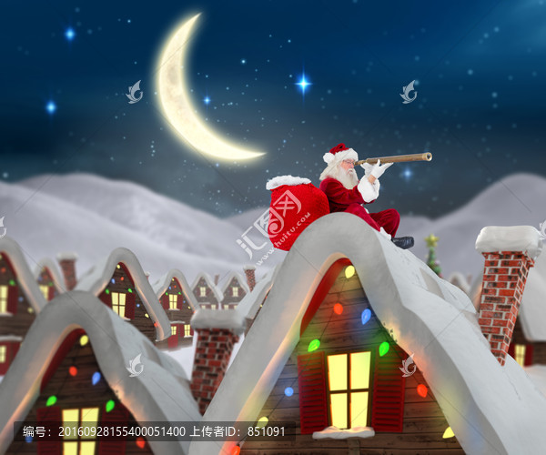 圣诞老人坐在屋顶上的复合形象