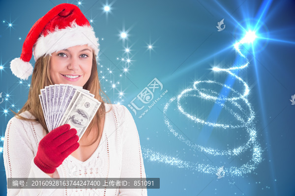 女人微笑著拿著紙幣的復合形象