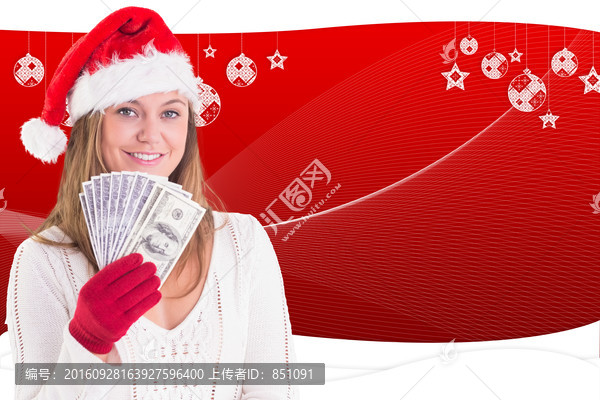 金發(fā)女人拿著紙幣微笑的復(fù)合形象