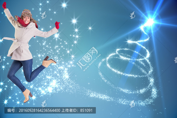 女人跳起來(lái)歡呼的復(fù)合形象