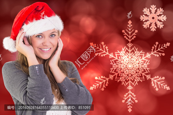 金發(fā)女人戴著圣誕帽的復(fù)合形象