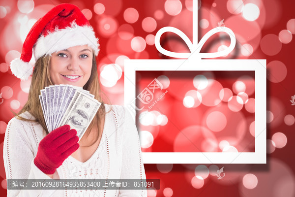金發(fā)女人拿著紙幣的復(fù)合形象