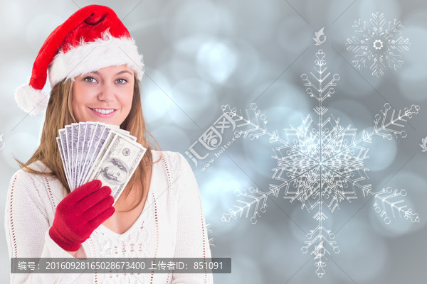 女人微笑著拿著紙幣的復(fù)合形象