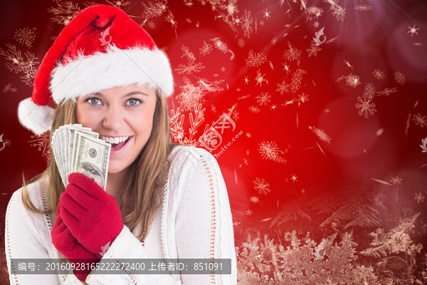 金發(fā)女人拿著紙幣的復(fù)合形象