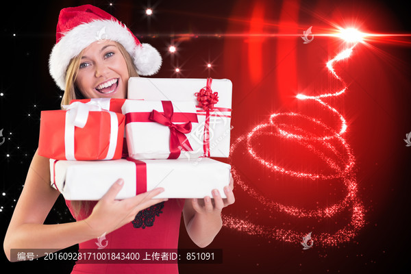 女人捧著一堆禮物的復(fù)合形象