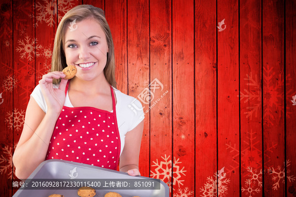 女人吃著餅干的復(fù)合形象