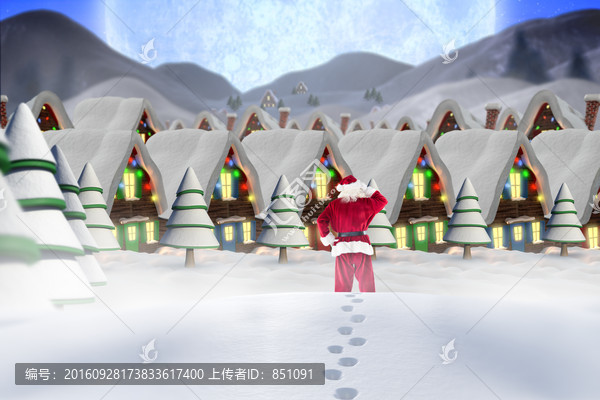 圣誕老人在雪地里行走的復(fù)合形象