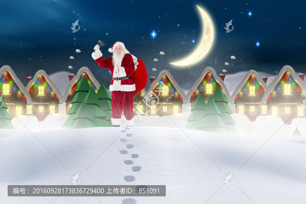 圣誕老人在雪地里行走的復(fù)合形象