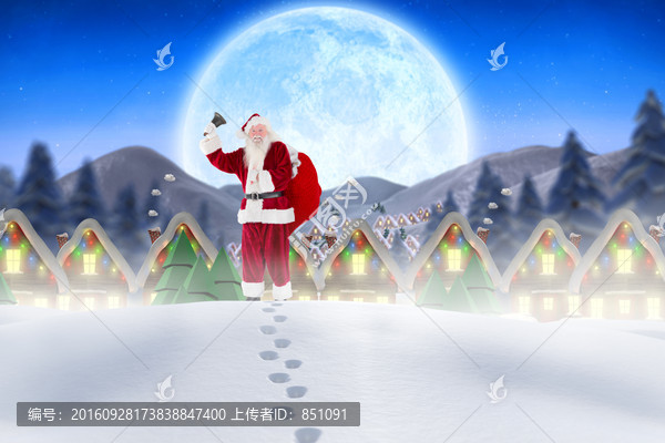 圣誕老人在雪地里行走的復(fù)合形象