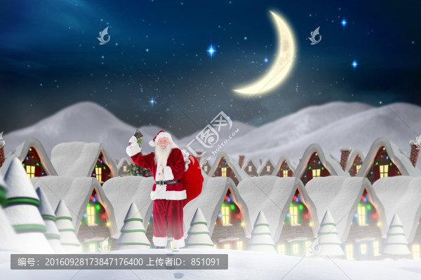 圣诞老人在雪地里行走的复合形象