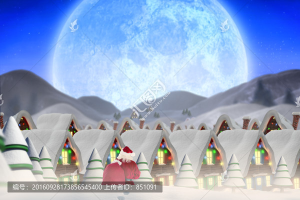 圣誕老人在雪地里行走的復合形象