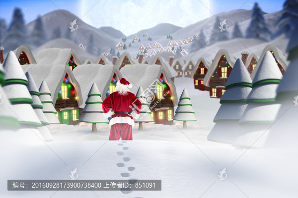 圣誕老人在雪地里行走的復(fù)合形象