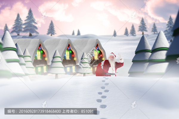 圣誕老人在雪地里行走的復(fù)合形象
