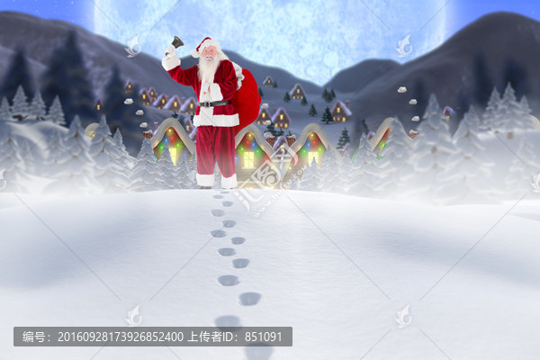 圣誕老人在雪地里行走的復(fù)合形象
