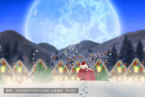 圣誕老人在雪地里行走的復(fù)合形象
