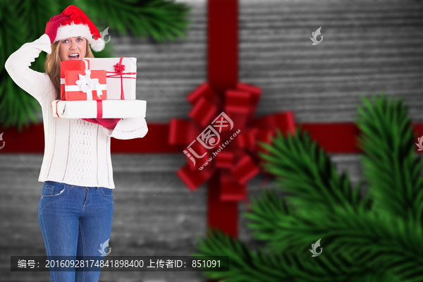 女人捧著一堆禮物的復(fù)合形象