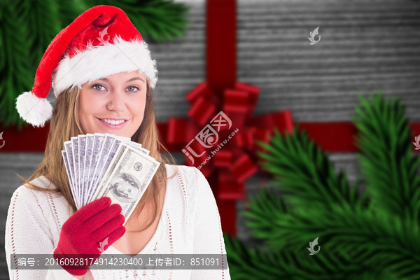 金發(fā)女人拿著紙幣的復(fù)合形象