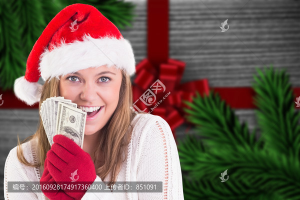 金發(fā)女人拿著紙幣的復(fù)合形象