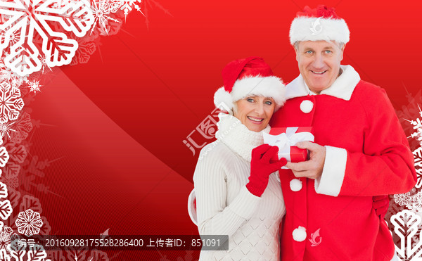 夫婦一起拿著禮物的復合形象
