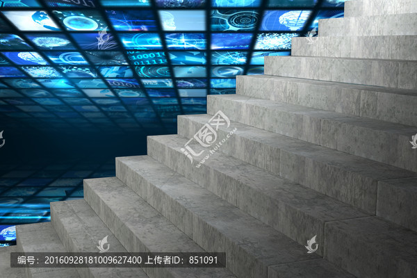 藍色屏幕拼貼和樓梯