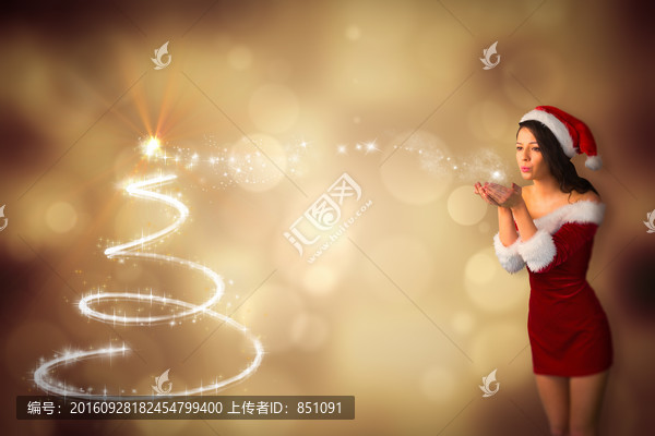 漂亮女孩伸出雙手的復(fù)合形象