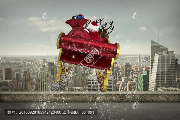 圣誕老人坐著雪橇飛行的復(fù)合形象