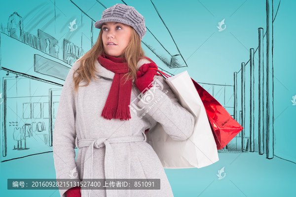女人拎著購物袋的復(fù)合形象
