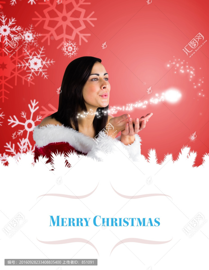 漂亮女人吹著雪花的復合形象