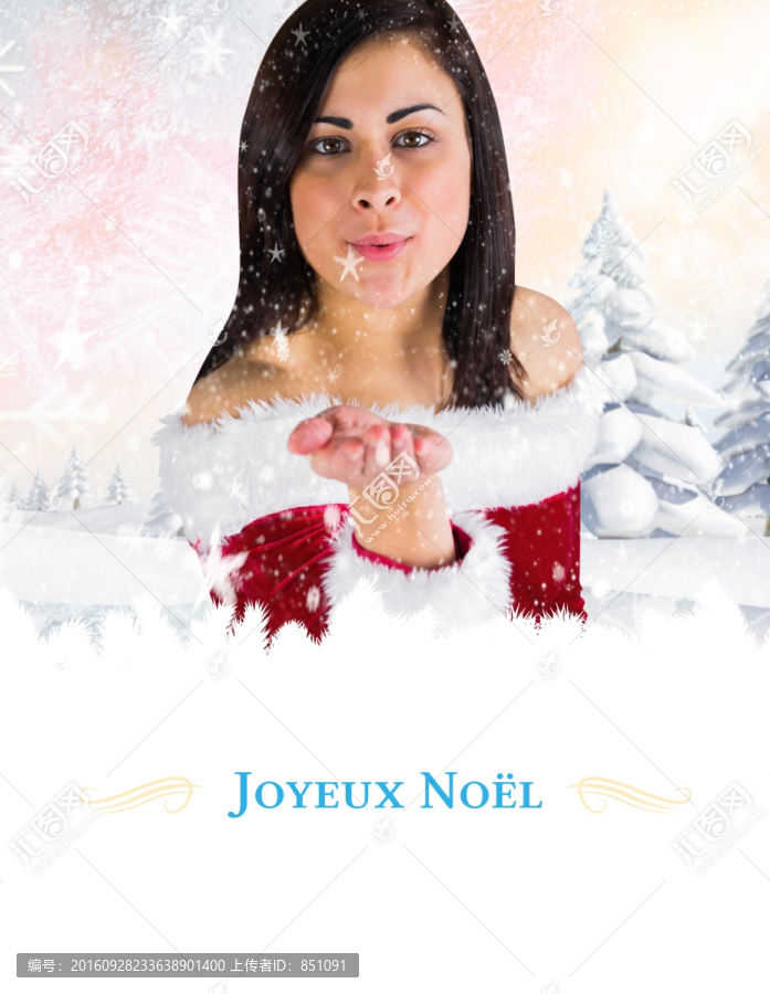 漂亮女孩吹著雪花的復合形象