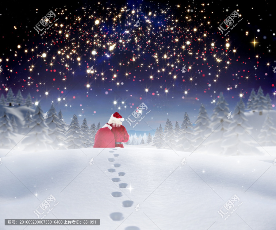 圣誕老人在雪地里行走的復(fù)合形象