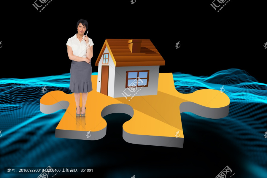 女商人拿著筆的復(fù)合形象