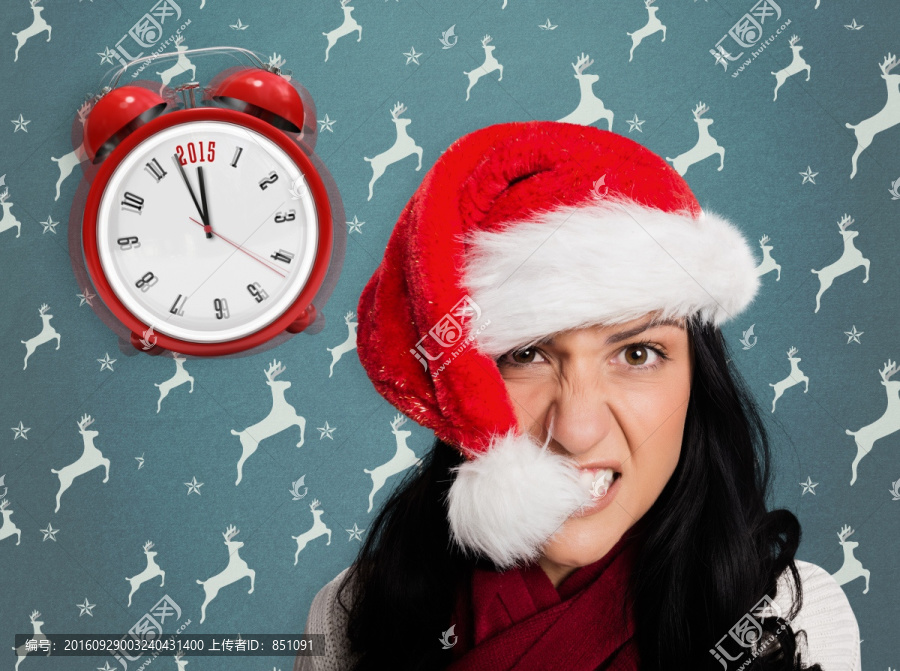 女人咬著圣誕帽的復(fù)合形象