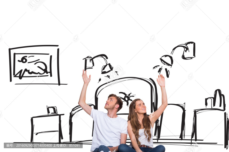手繪房子情侶海報