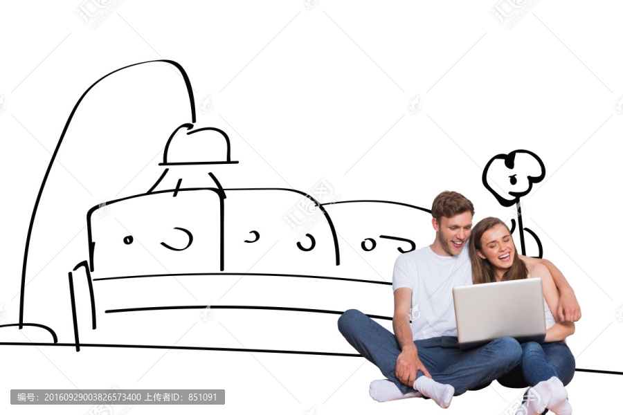 手繪房子情侶海報