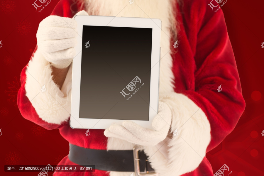 圣诞老人拿着平板电脑的复合形象
