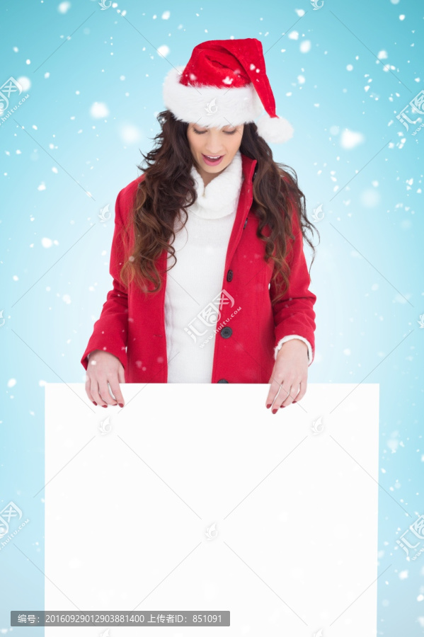 圣诞节美女拿着空白展板
