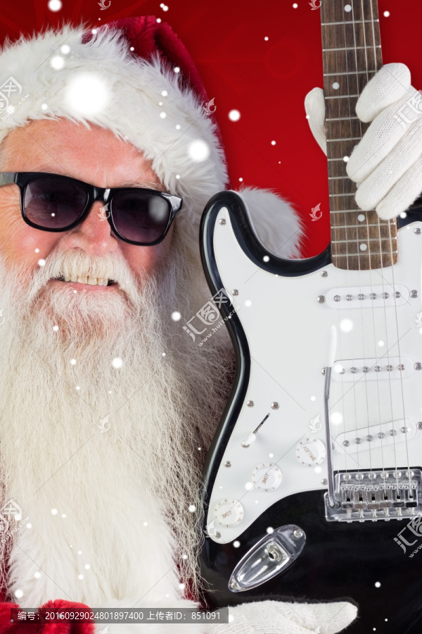 圣诞老人拿着吉他的复合形象