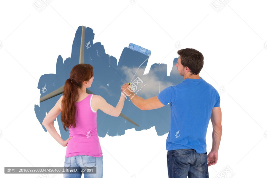 夫婦粉刷墻的復合形象