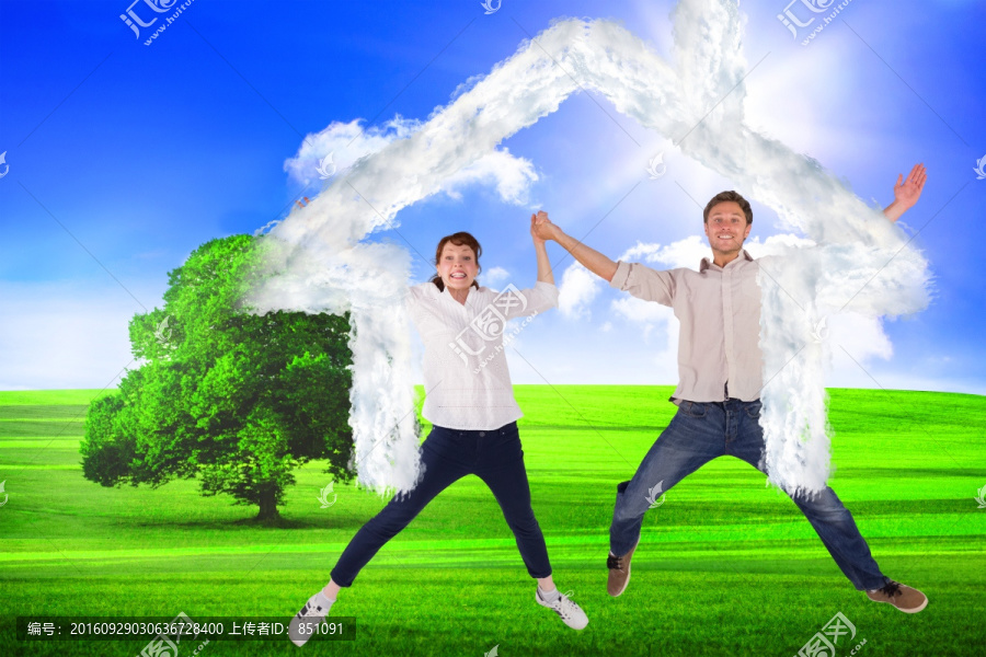 夫婦牽著手跳起來(lái)的復(fù)合形象