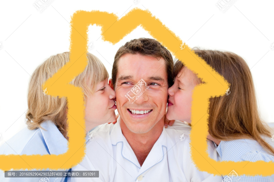 孩子親吻男人的復(fù)合形象