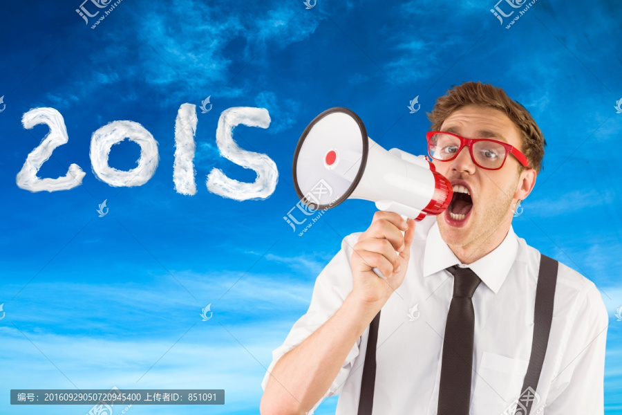 商人拿著擴音器大喊的復合形象