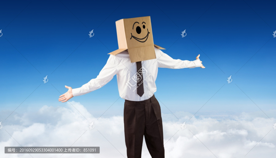 商人頭上戴著紙箱的復(fù)合形象