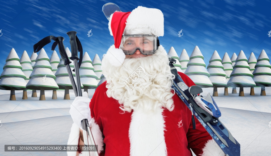 圣诞老人拿着滑雪器具的复合形象