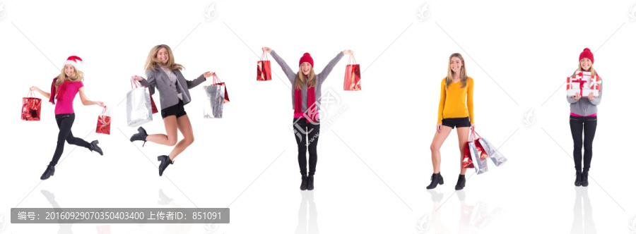 金發(fā)女郎拿著禮品袋的復合形象