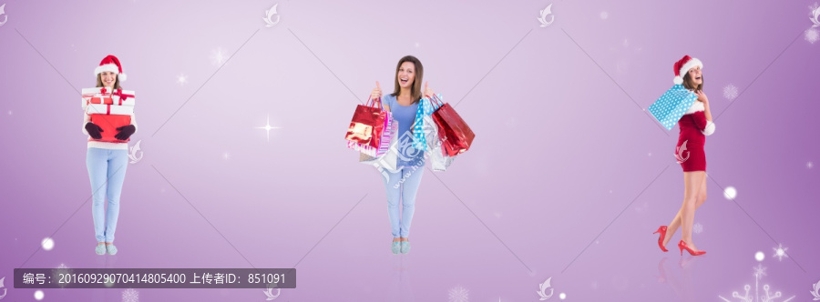 年輕的黑發(fā)女人拿著購物袋